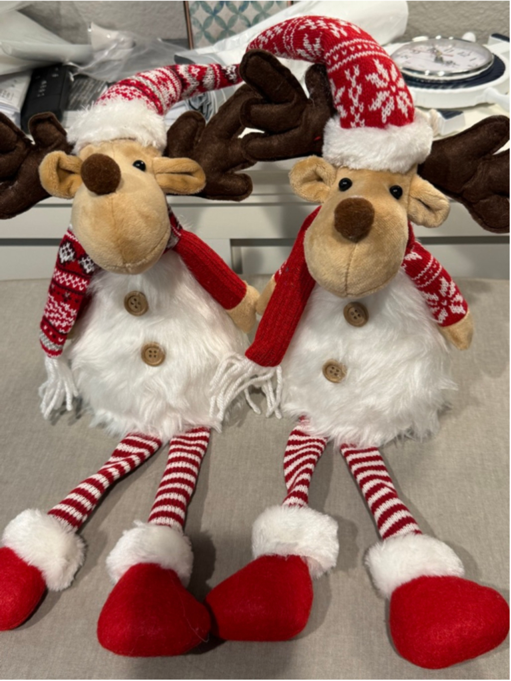 Unbranded Holiday Decor Light-Up Reindeer Plush Set One Size White Red
